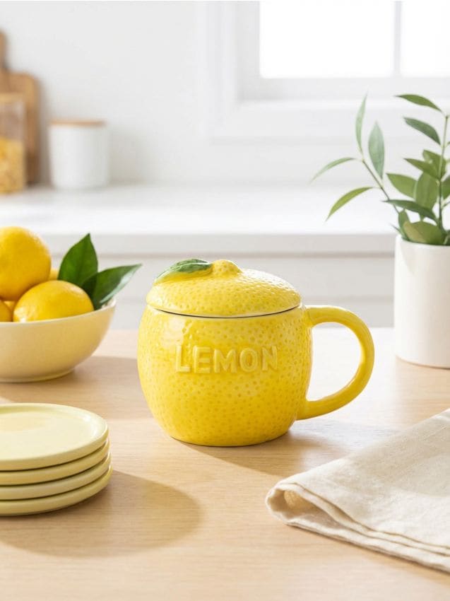 Sinsay - Cană cu motiv de lămâie și capac - galben