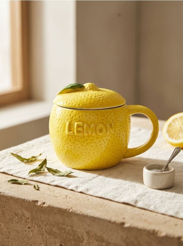 Sinsay - Cană cu motiv de lămâie și capac - galben