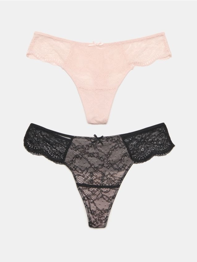 Sinsay - Chiloți tip tanga cu dantelă 2 pack - multicolor