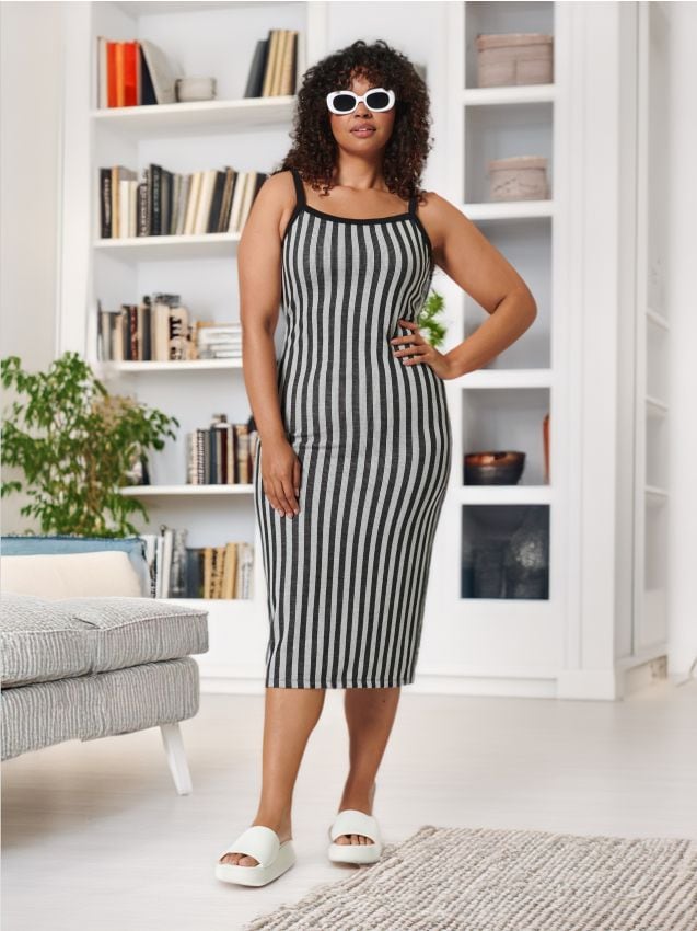 Vestito midi a righe - multicolor