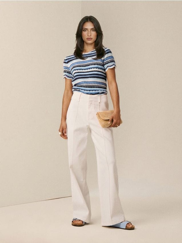 Sinsay - Blugi wide leg comfort cu cusături - alb