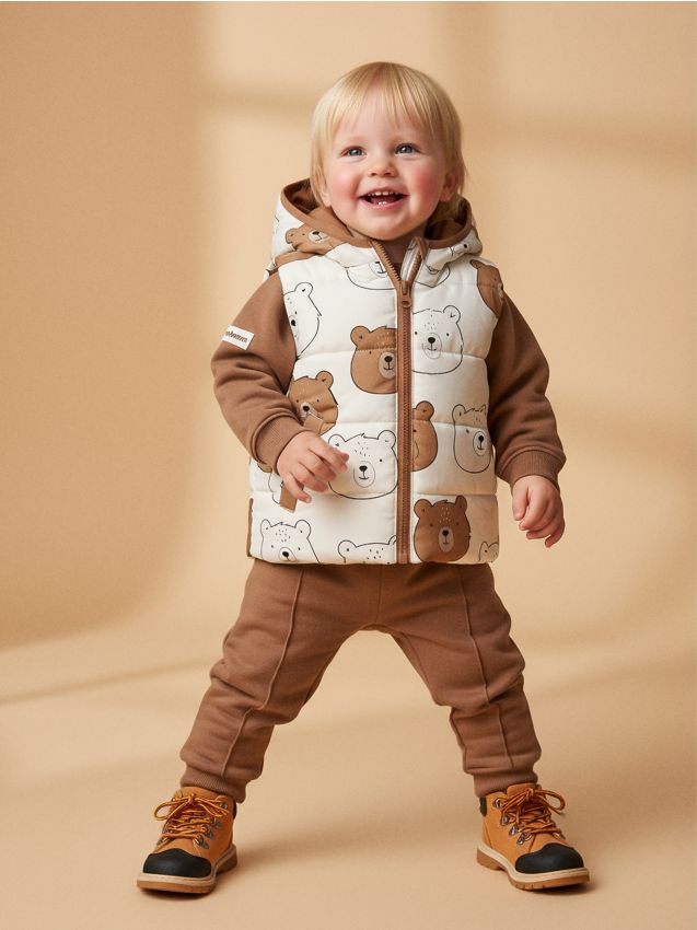 Sinsay - Prešívaná vesta s kapucňou - krémová