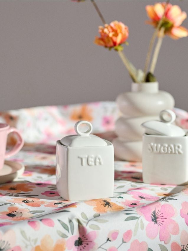 Contenitore in ceramica per tè con coperchio - bianco