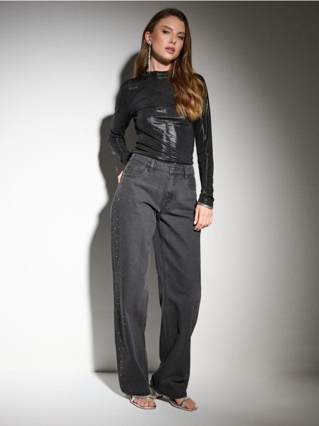 Sinsay - Blugi straight cu talie medie - negru