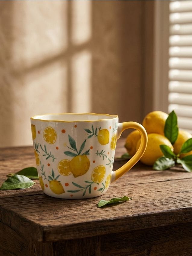Sinsay - Cană ceramică cu motiv de lămâi - galben