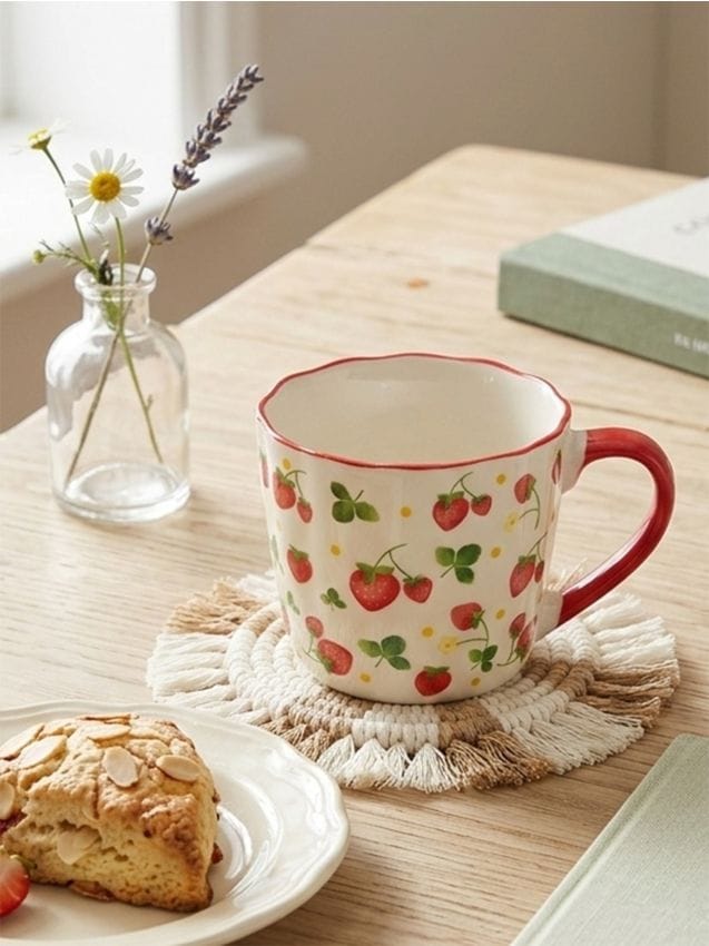 Sinsay - Cană ceramică cu motiv de căpșuni - roșu