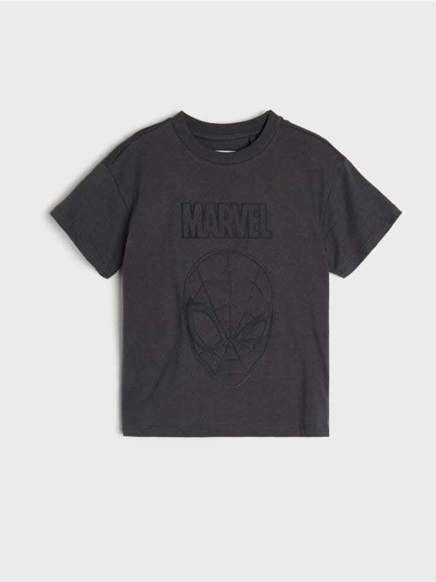 Sinsay - Tricou loose din bumbac cu imprimeu Spider-Man - negru-antracit