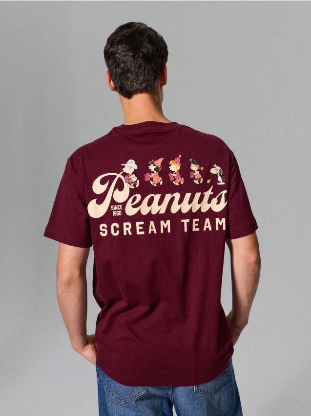 Sinsay - Tricou din bumbac cu imprimeu pe spate Snoopy - bordo