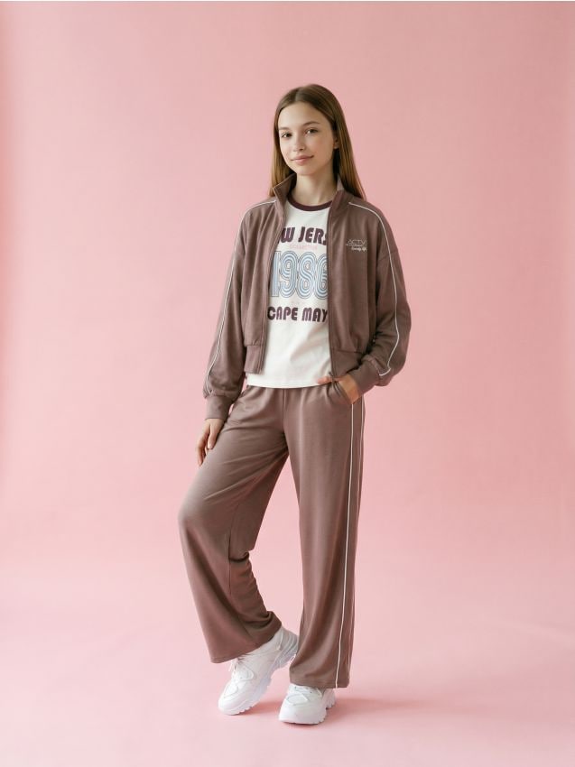 Sinsay - Pantaloni sport wide leg cu manșete și amestec de viscoză Active - cafeniu