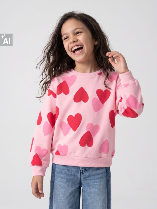 Sinsay - Hanorac crewneck cu inimioare - roz