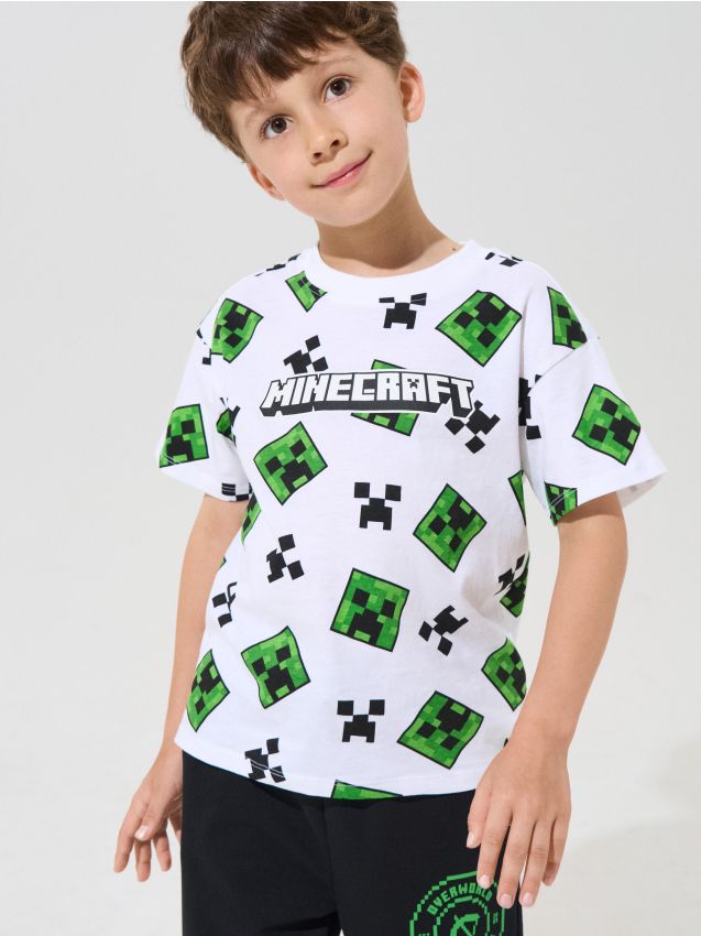 Sinsay - Tricou loose din bumbac cu imprimeu Minecraft - alb