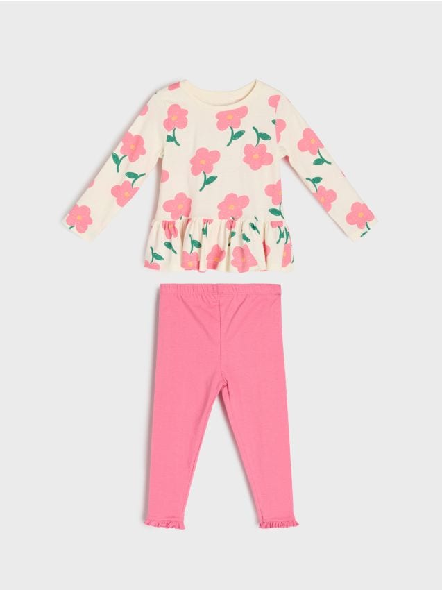 Sinsay - Súprava trička a nohavíc - krémová