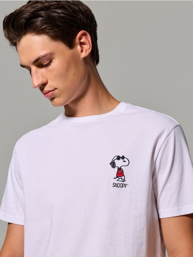 Sinsay - Tricou din bumbac cu imprimeu Snoopy - alb