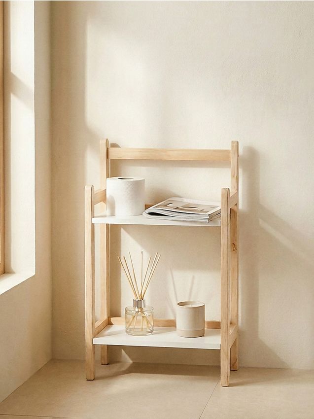 Scaffale da terra in legno a due livelli - beige