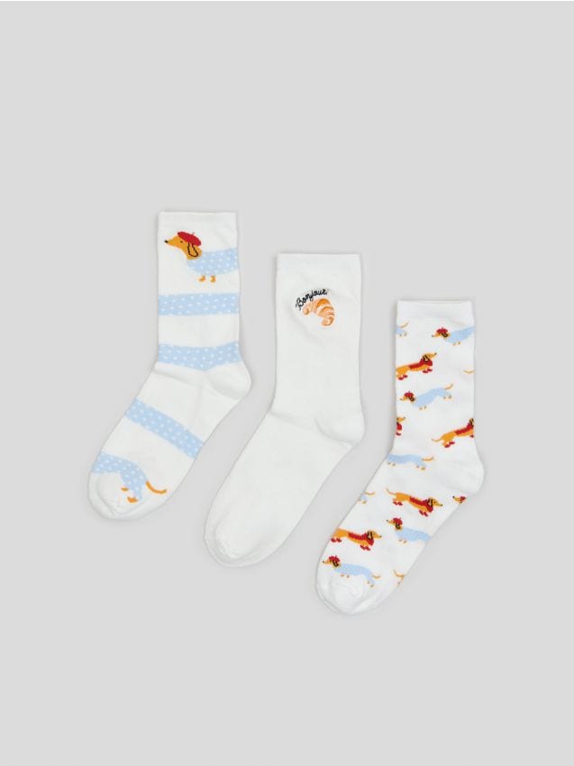 Sinsay - Skarpetki 3 pack - kremowy