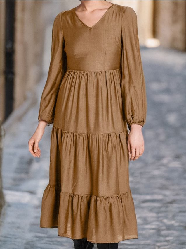 Sinsay - Sukienka midi z efektem stopniowania - brązowy