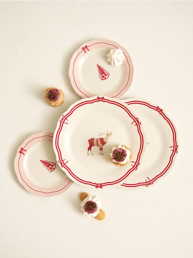 Sinsay - Vianočné taniere s motívom sobov 2 pack - červená