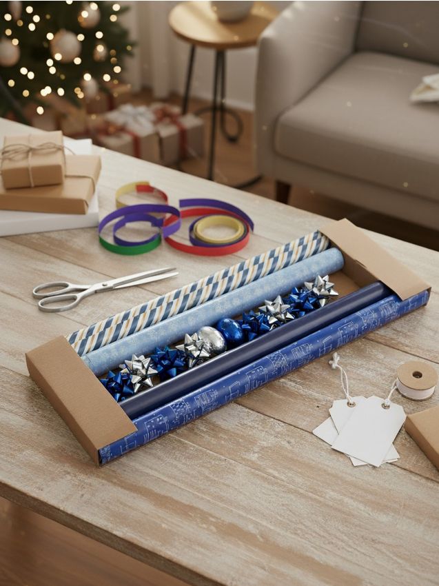 Sinsay - Set de hârtii de ambalaj și decorațiuni de Crăciun - albastru