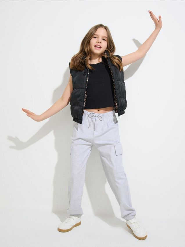 Sinsay - Spodnie dresowe cargo jogger - szary