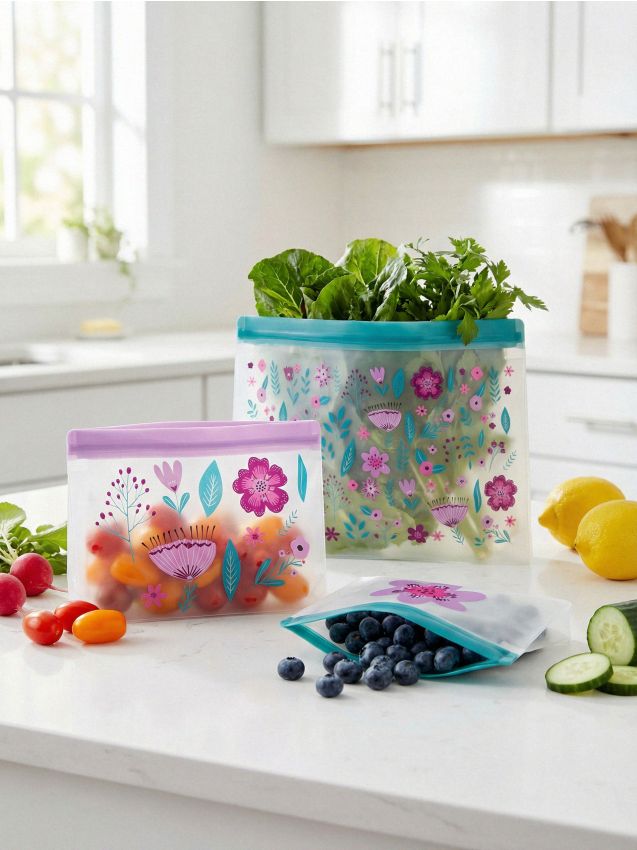 Sinsay - Set de pungi alimentare cu fermoar și motiv floral, pachet de 3 - multicolor