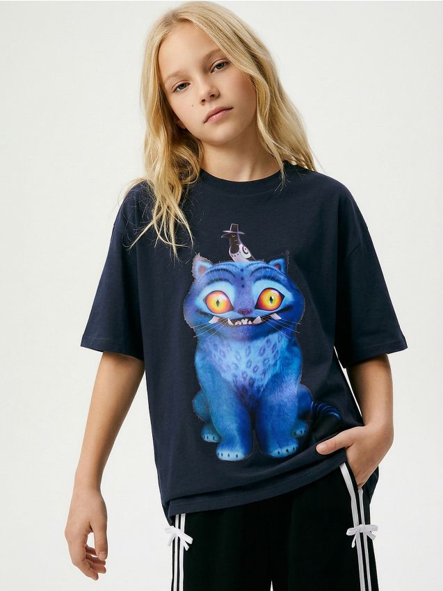 Sinsay - Tricou din bumbac cu imprimeu K-Pop Demon Hunters - gri-închis