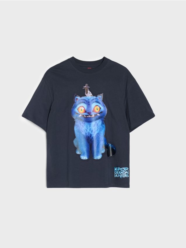 Sinsay - Tricou din bumbac cu imprimeu K-Pop Demon Hunters - gri-închis