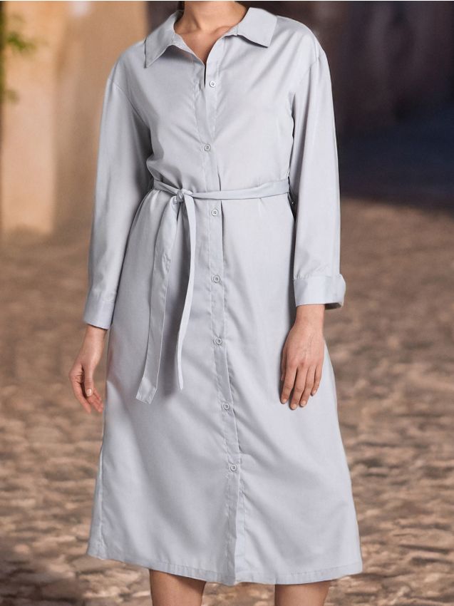 Vestito midi con colletto - grigio medio