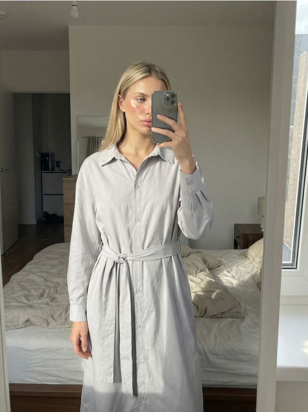 Vestito midi con colletto - grigio medio