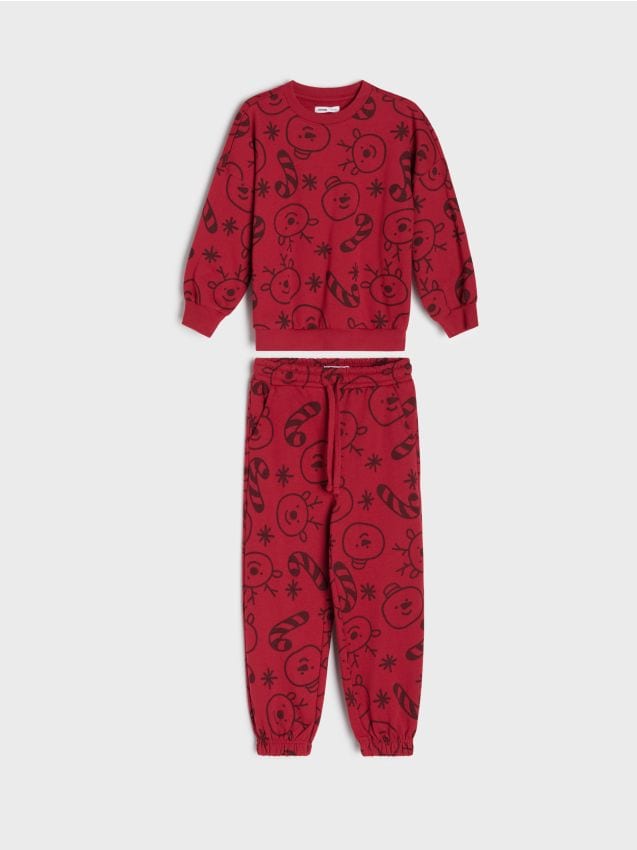 Sinsay - Set: hanorac și pantaloni cu motiv de Crăciun - bordo