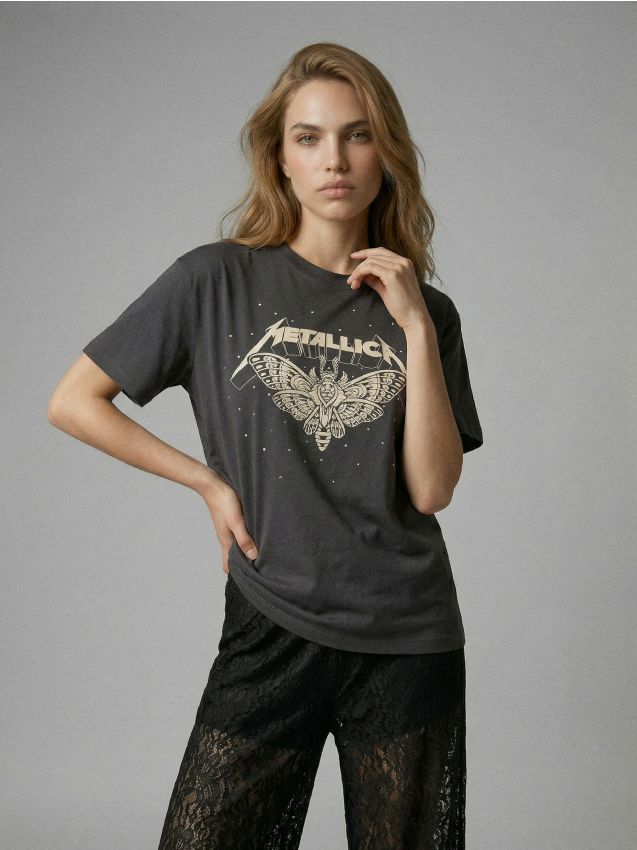 Sinsay - Tricou din bumbac cu imprimeu Metallica - gri-închis