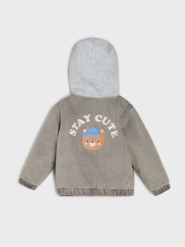 Sinsay - Kurtka jeansowa z kapturem - szary