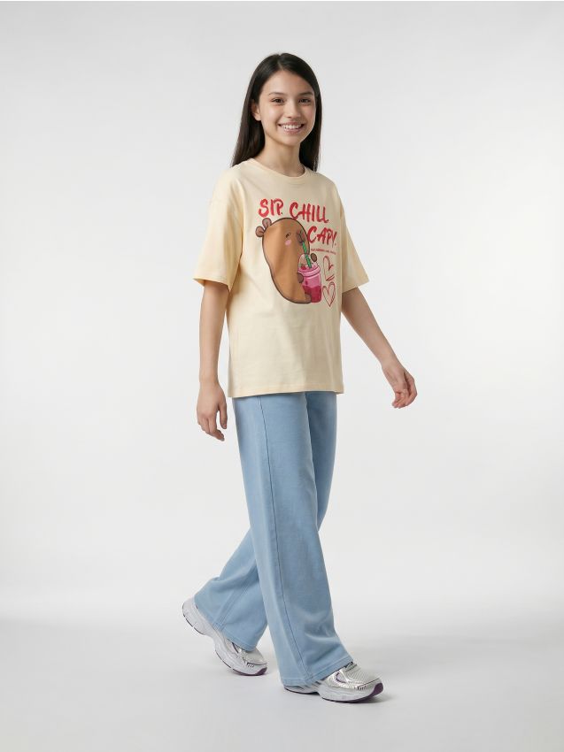 Sinsay - Tricou din bumbac cu imprimeu capibara - bej