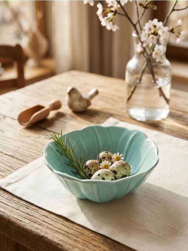 Sinsay - Bol ceramic în formă de floare - albastru-pal