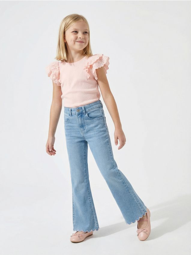 Sinsay - Jeansy flare z dekoracyjnym wykończeniem nogawki - niebieski