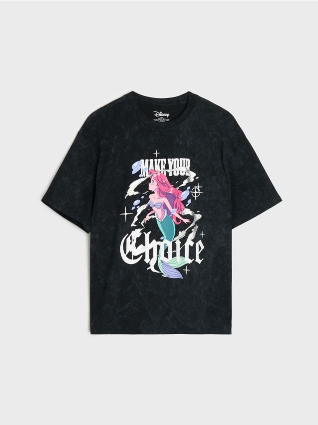 Sinsay - Tricou oversize cu imprimeu Disney Princess Ariel - negru