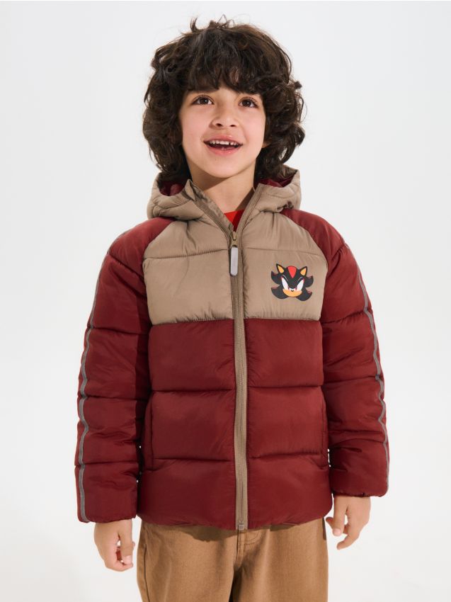 Sinsay - Geacă puffer matlasată cu glugă Sonic the Hedgehog - gri-maroniu