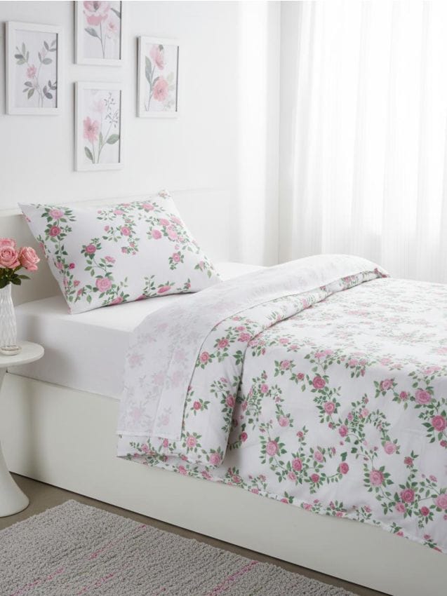 Sinsay - Set de lenjerie de pat cu flori - roz