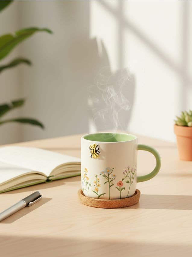 Sinsay - Cană ceramică cu motiv vegetal și animale în relief - multicolor