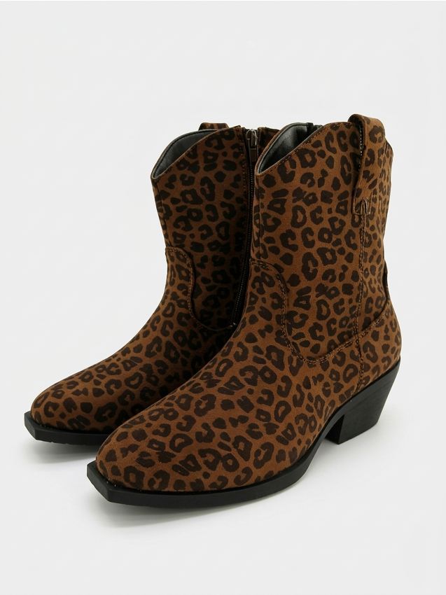 Sinsay - Botine cu imprimeu leopard și fermoar - multicolor