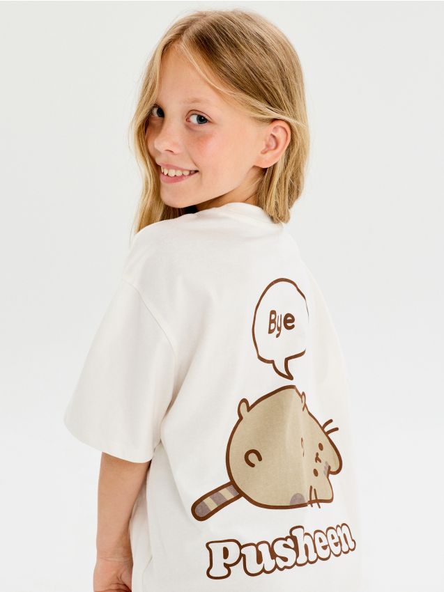 Sinsay - Tricou oversize din bumbac cu imprimeu Pusheen the Cat - crem