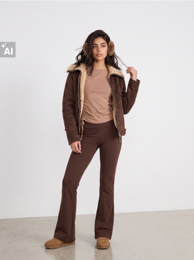Sinsay - Bluza din bumbac cu pliuri reglabile - brun-auriu