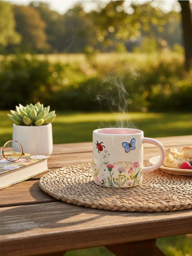 Sinsay - Cană ceramică cu motiv vegetal și animale în relief - multicolor