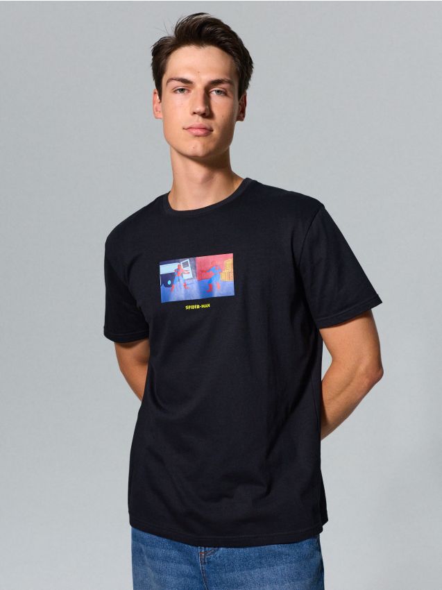 Sinsay - Tricou din bumbac cu imprimeu Spider-Man - negru
