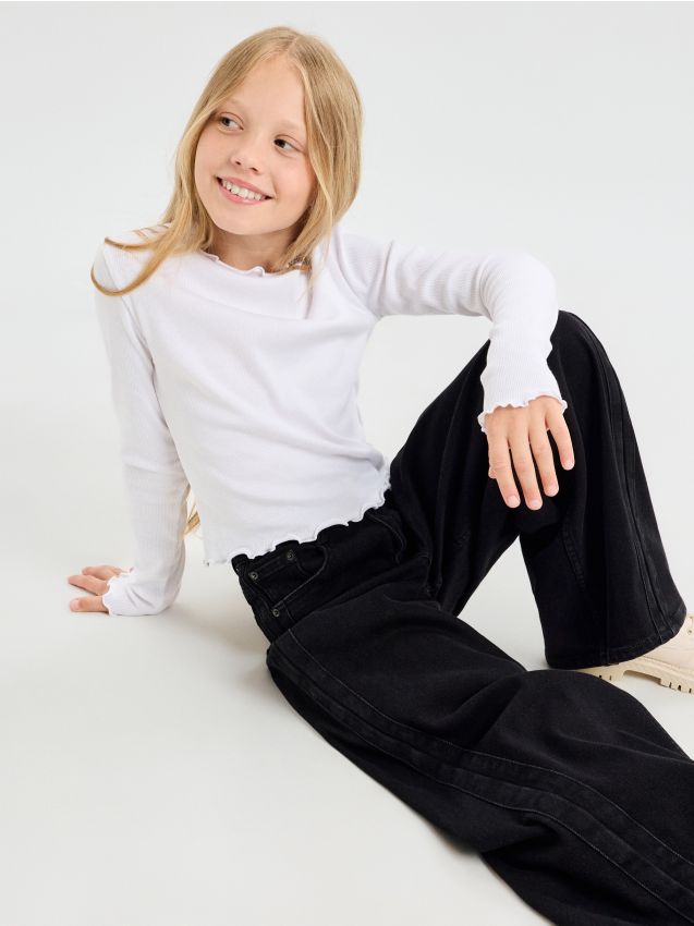 Sinsay - Blugi wide leg din bumbac - negru