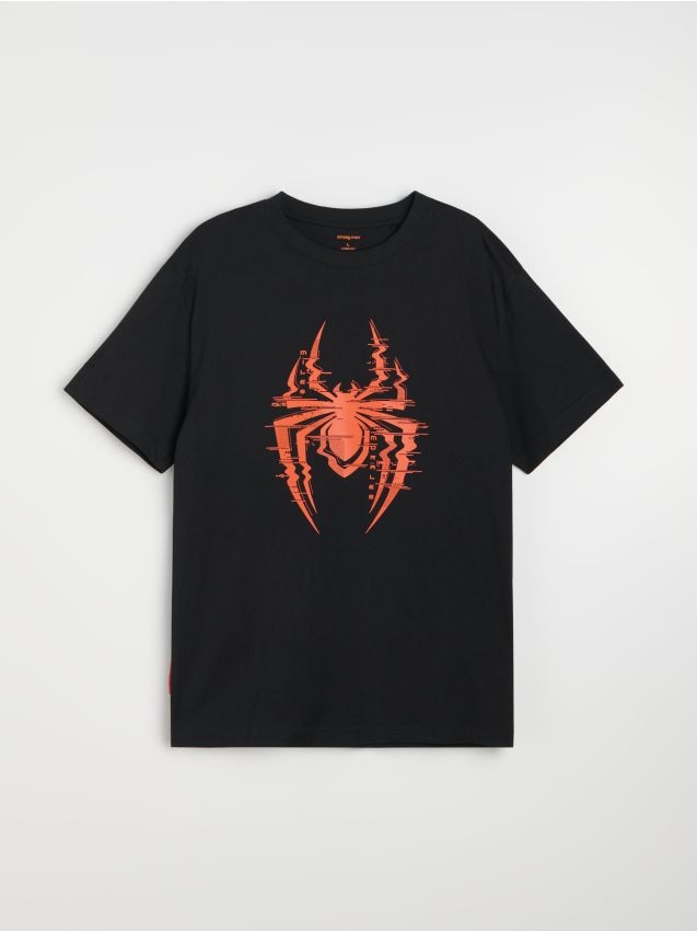 Sinsay - Tricou comfort din bumbac cu imprimeu Spider-Man - negru