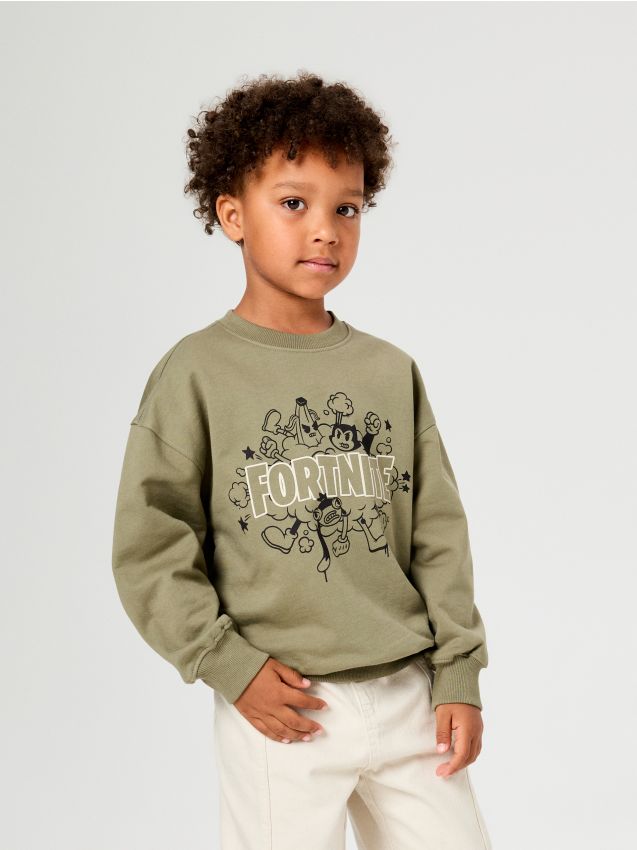 Sinsay - Hanorac din bumbac crewneck cu imprimeu Fortnite - kaki