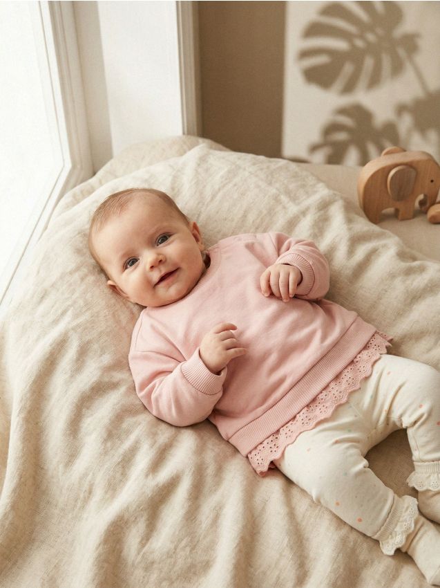 Sinsay - Bluză crewneck cu dantelă decorativă - roz-pastel