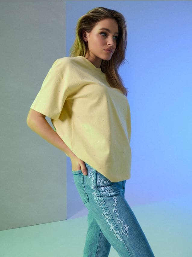 Sinsay - Blugi slim cu efect prespălat - albastru