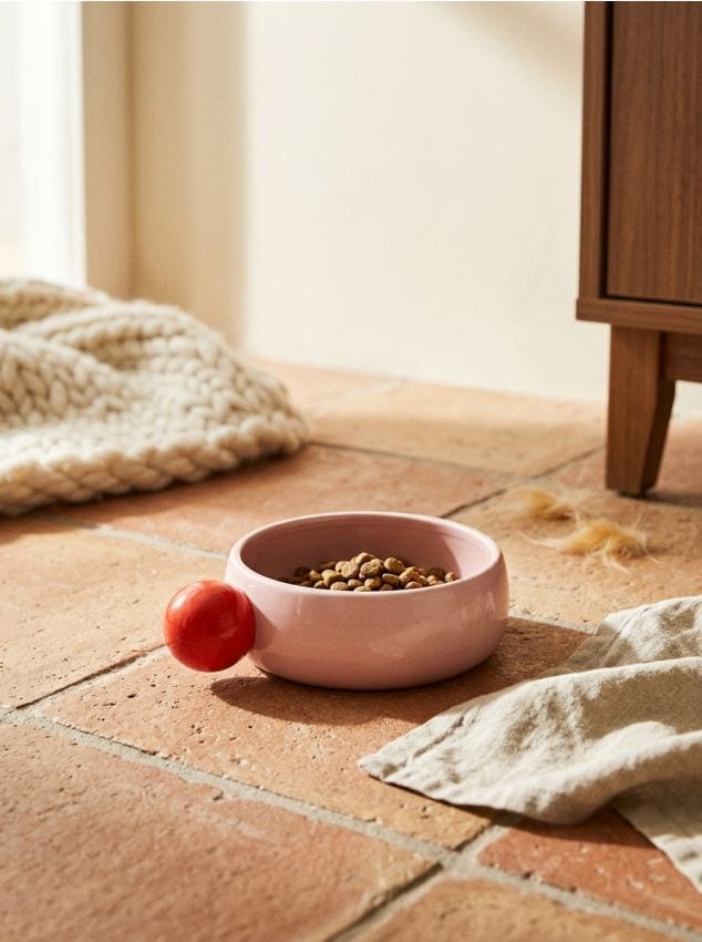Ciotola in ceramica per animali con manico - rosa