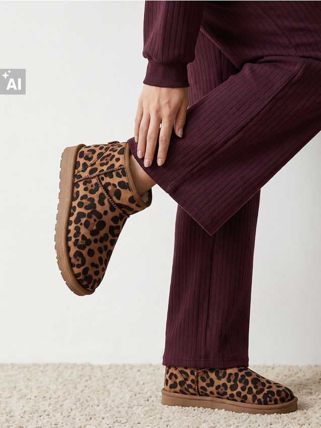 Sinsay - Čizme za snijeg od imitacije brušene kože s leopard uzorkom